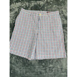 Vineyard Vines Mens Pink & Blue Plaid Cotton Shorts Size 34 Classic Fit